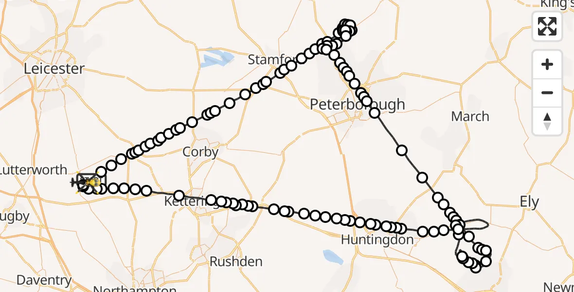 Flight route Police Helicopter Sibbertoft - Harborough, 20 July 2026, 19:44