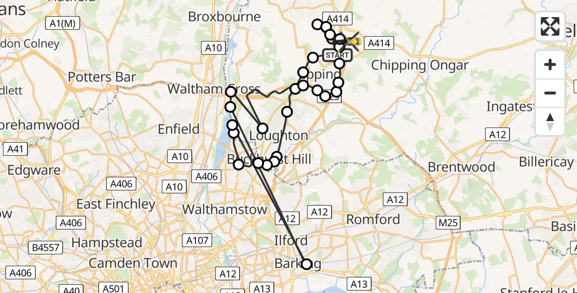 Flight route Police Helicopter North Weald Bassett - North Weald Bassett, 20 July 2026, 19:48