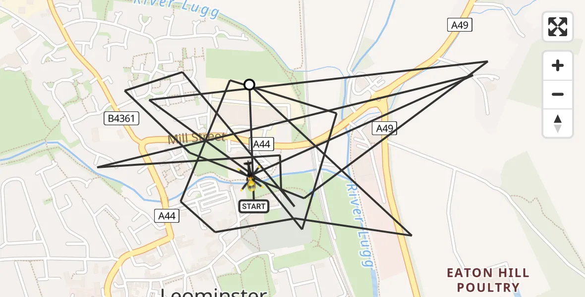 Flight route Police Helicopter Leominster - Leominster, 20 July 2026, 20:00