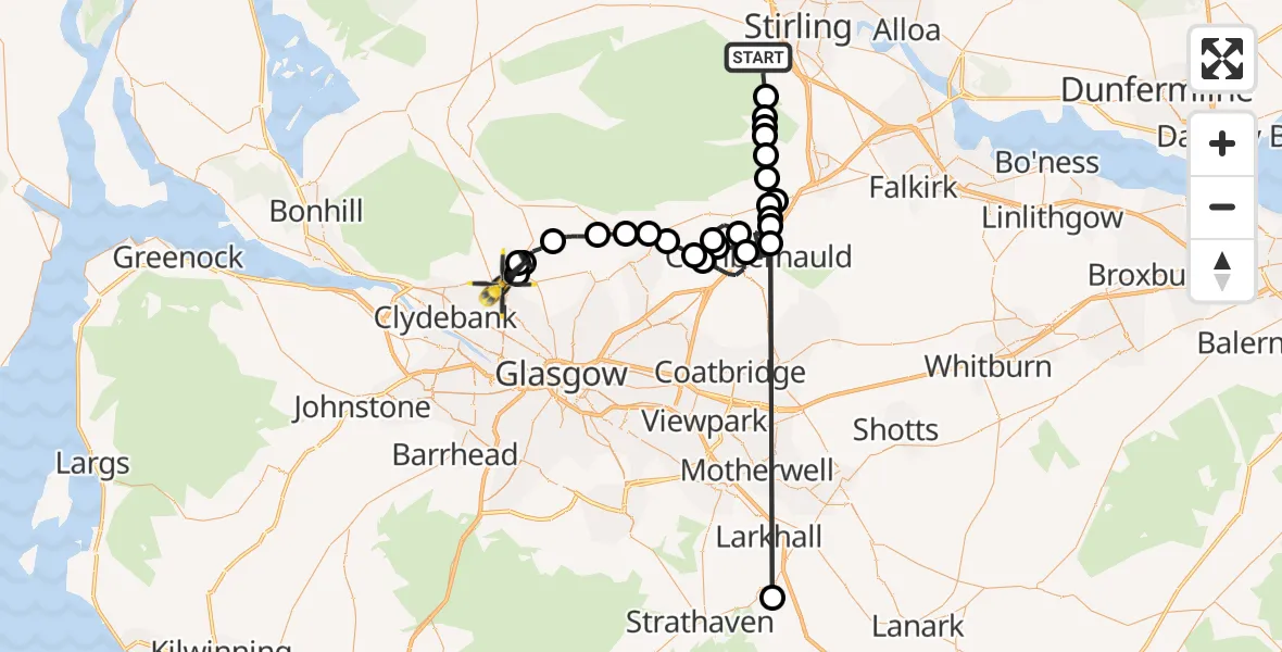 Flight route Police Helicopter Torbrex - Milngavie, 20 July 2026, 20:20