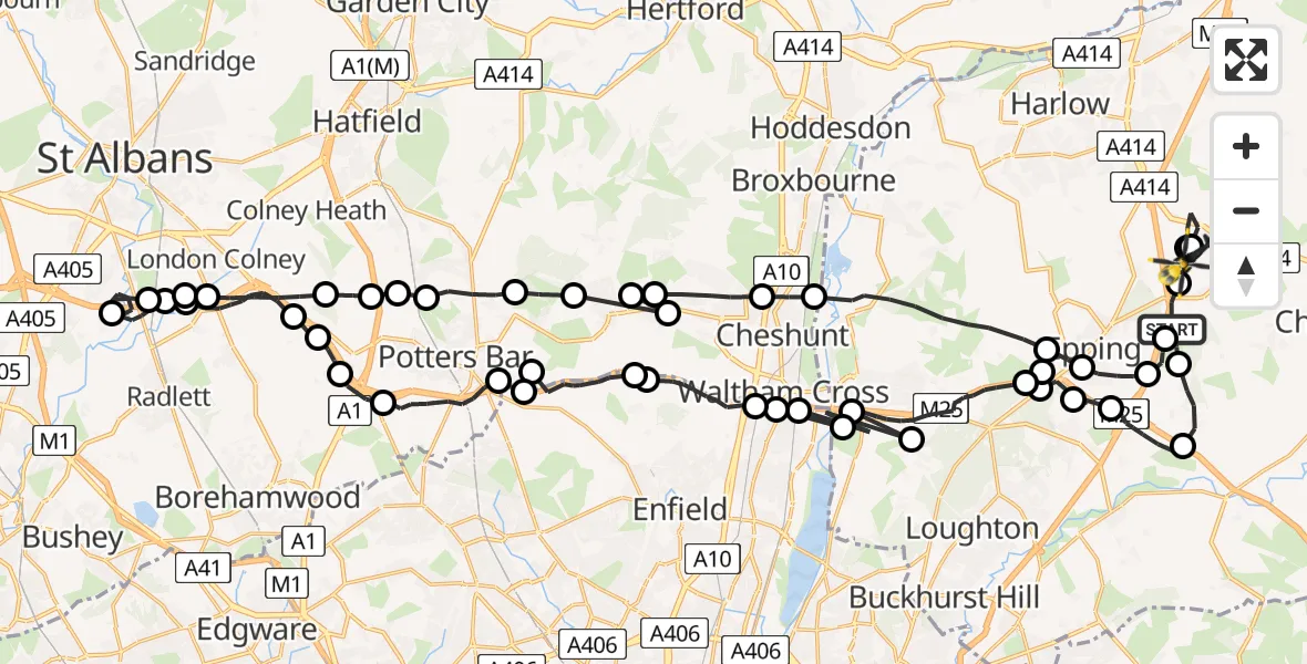 Flight route Police Helicopter Coopersale - North Weald Airfield, 20 July 2026, 20:54