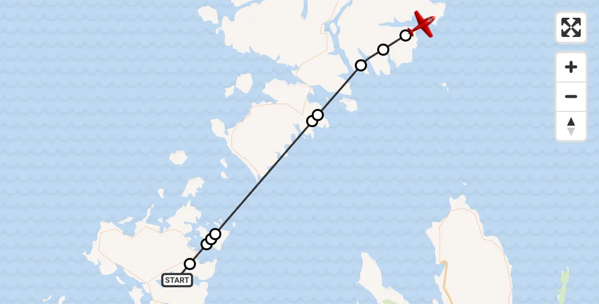 Flight route Air Ambulance Aircraft Suighdinis - Inner Seas, 20 July 2026, 21:21