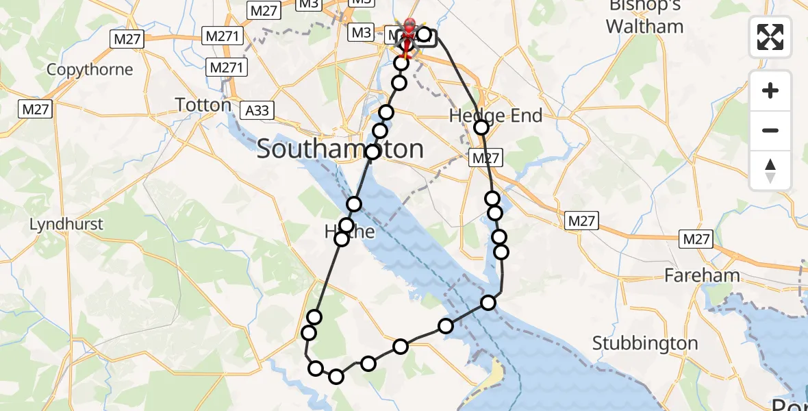 Flight route Air Ambulance Helicopter Southampton Airport - Southampton Airport, 20 July 2026, 21:46