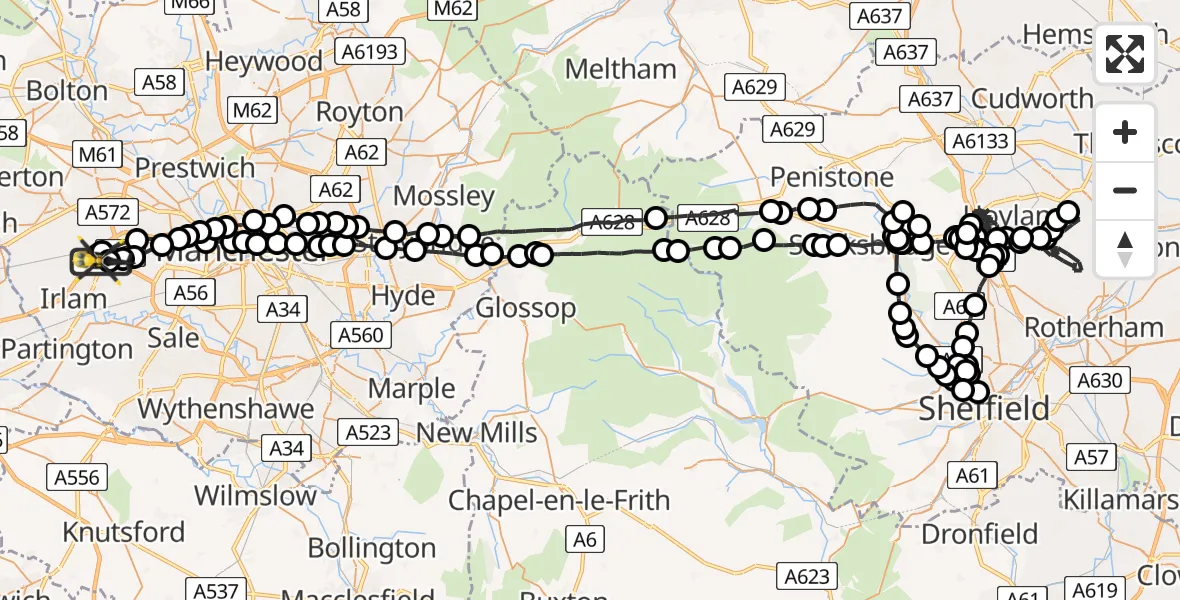 Flight route Police Helicopter Manchester Barton Aerodrome - Manchester Barton Aerodrome, 20 July 2026, 22:05