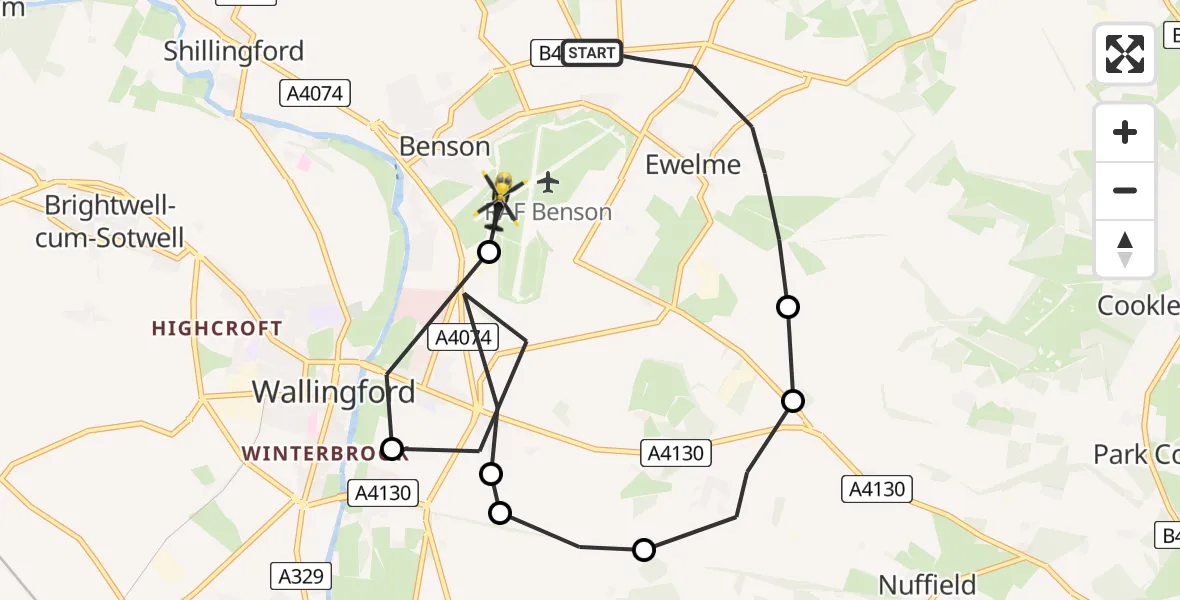Flight route Police Helicopter Ewelme - RAF Benson, 20 July 2026, 22:46
