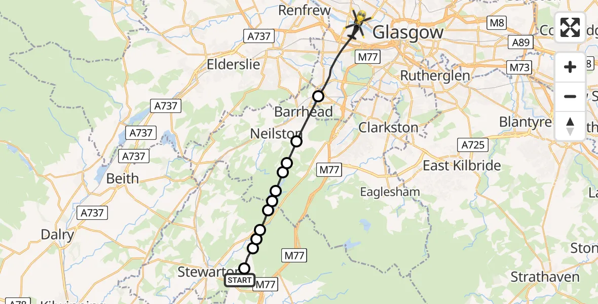 Flight route Police Helicopter Kingsford - Glasgow, 20 July 2026, 23:04