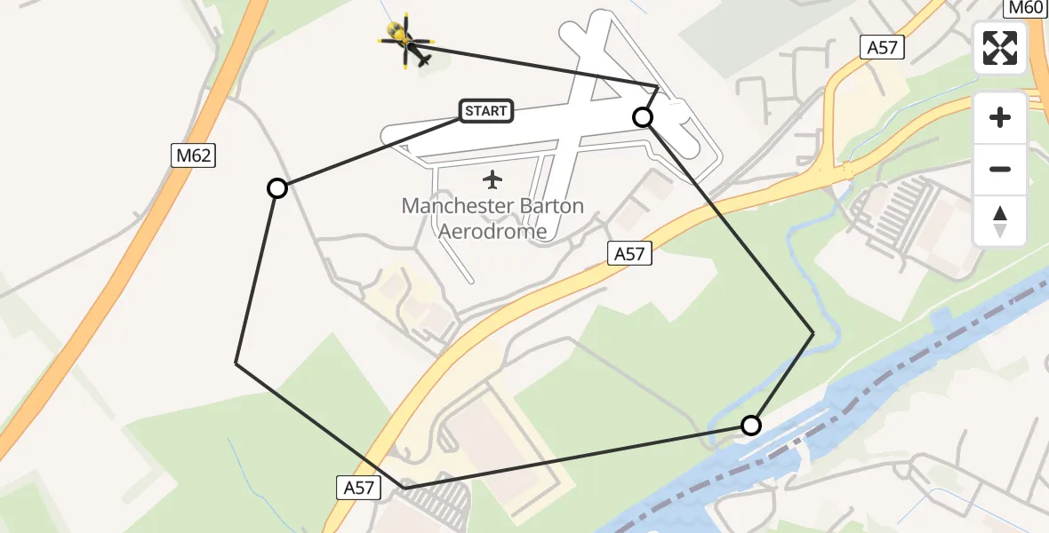 Flight route Police Helicopter Manchester Barton Aerodrome - Irlam, 20 July 2026, 23:38