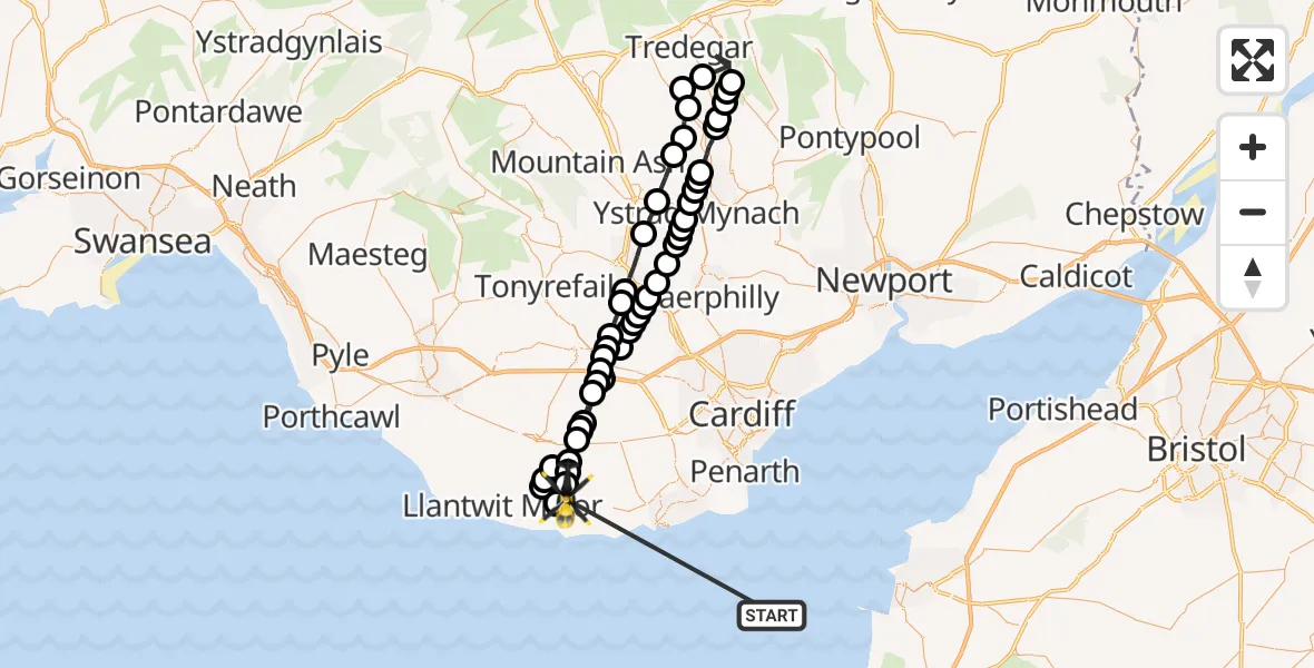 Flight route Police Helicopter Bristol Channel - Flemingston, 21 July 2026, 00:03