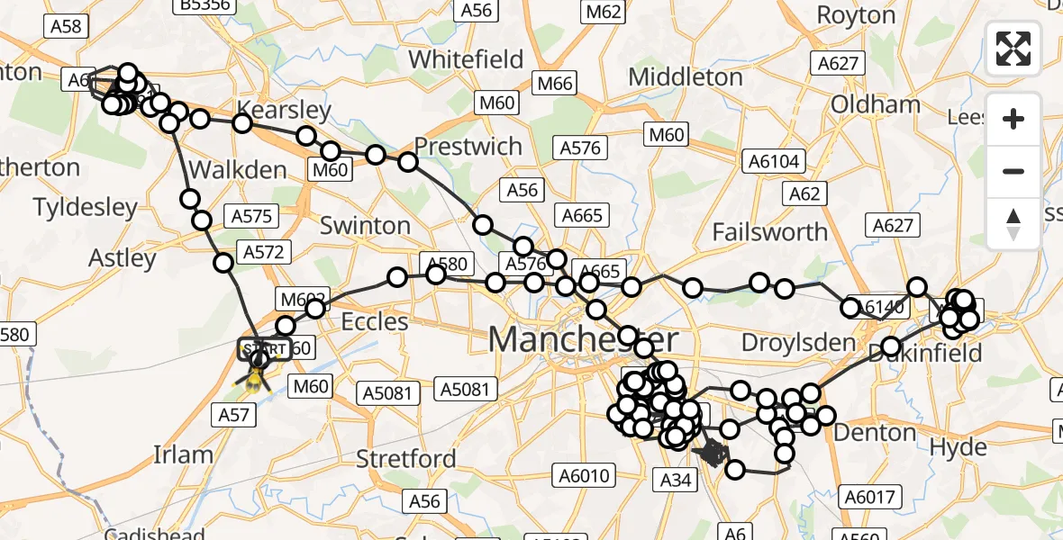 Flight route Police Helicopter Manchester Barton Aerodrome - Manchester Barton Aerodrome, 21 July 2026, 00:10