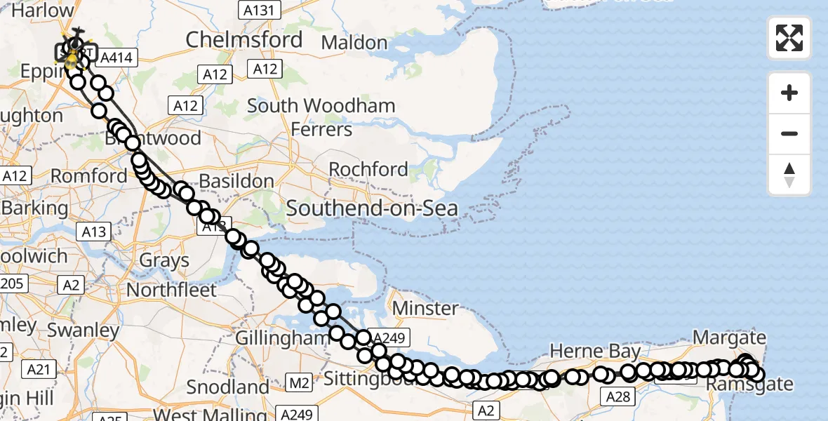 Flight route Police Helicopter North Weald Airfield - North Weald Airfield, 21 July 2026, 00:59