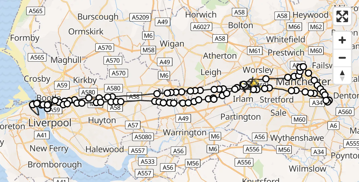 Flight route Police Helicopter Irlam - Irlam, 21 July 2026, 02:28