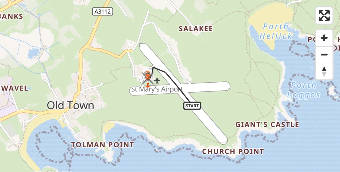 Flight route Coastguard Helicopter St. Mary's Airport - St. Mary's Airport, 21 July 2026, 04:55