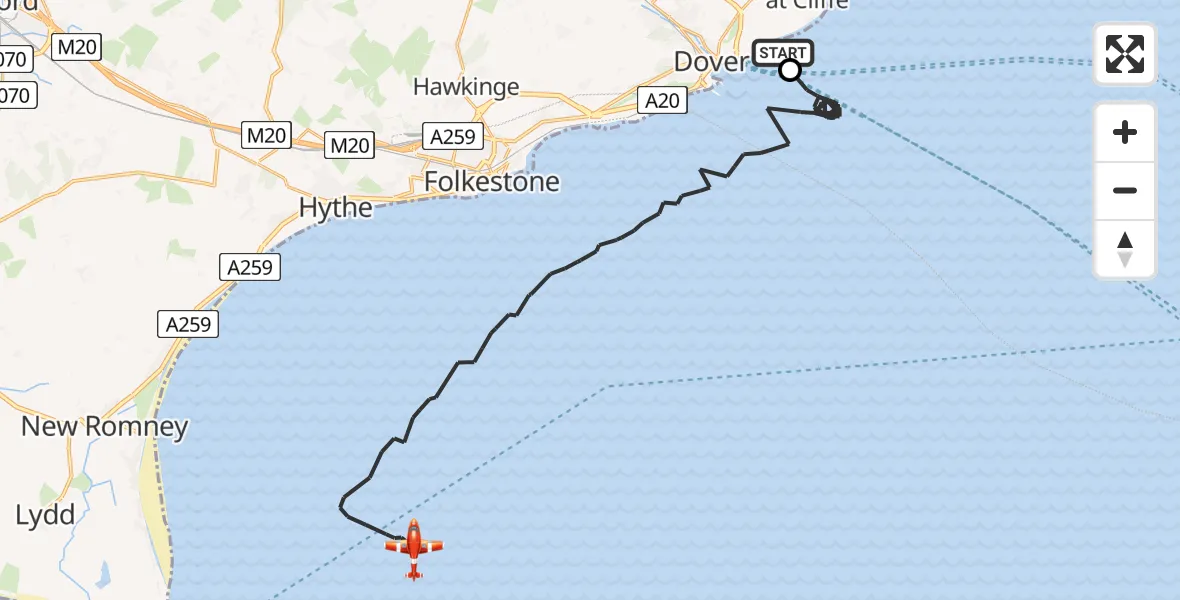 Flight route Coastguard Drone Dover - English Channel, 21 July 2026, 05:43