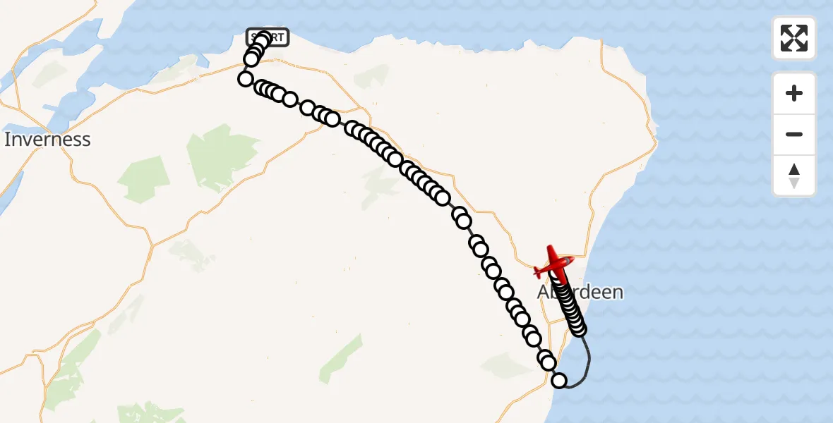 Flight route Air Ambulance Aircraft RAF Lossiemouth - Aberdeen International Airport, 21 July 2026, 05:54