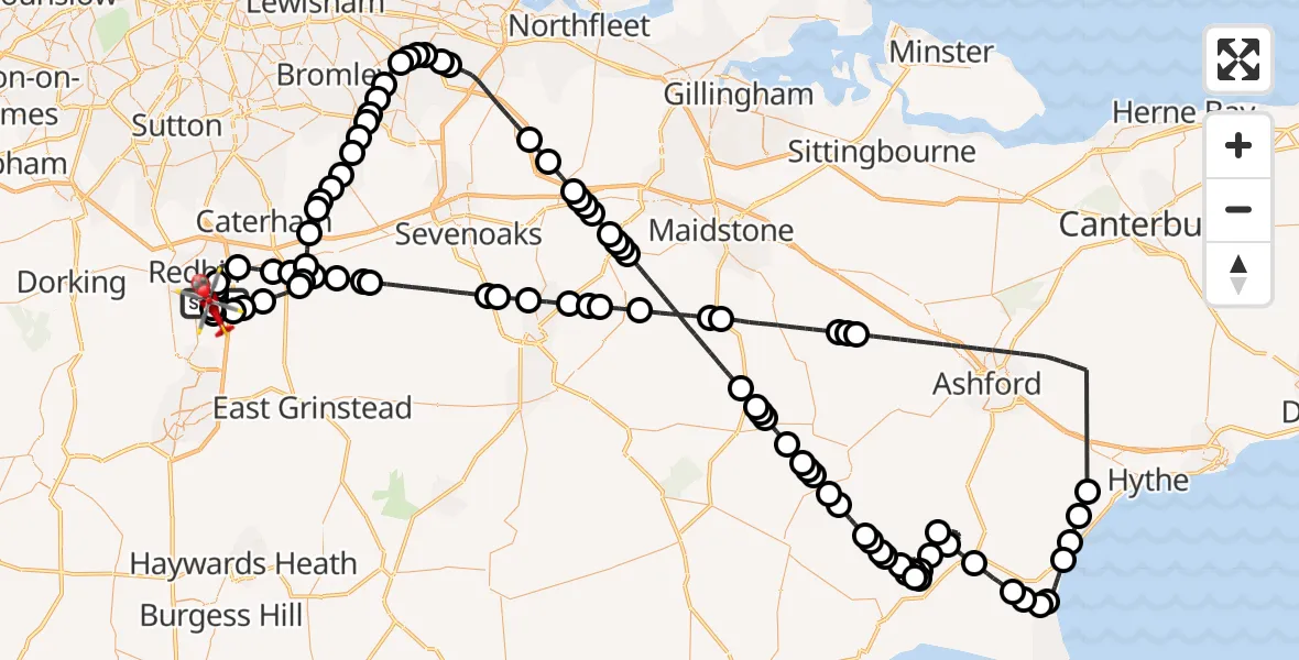 Flight route Air Ambulance Helicopter Redhill Aerodrome - Redhill Aerodrome, 21 July 2026, 07:49