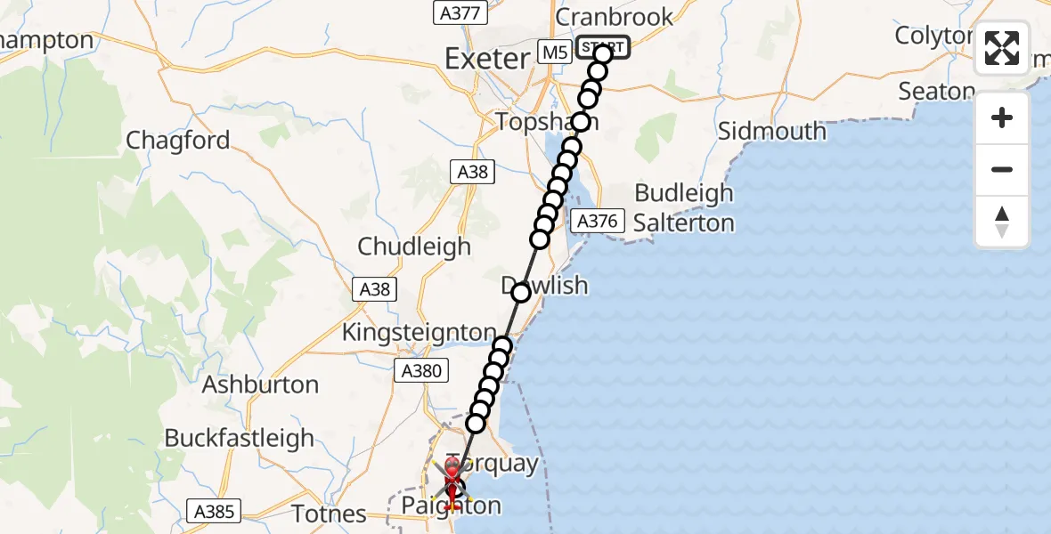 Flight route Air Ambulance Helicopter Exeter International Airport - Paignton, 21 July 2026, 08:08
