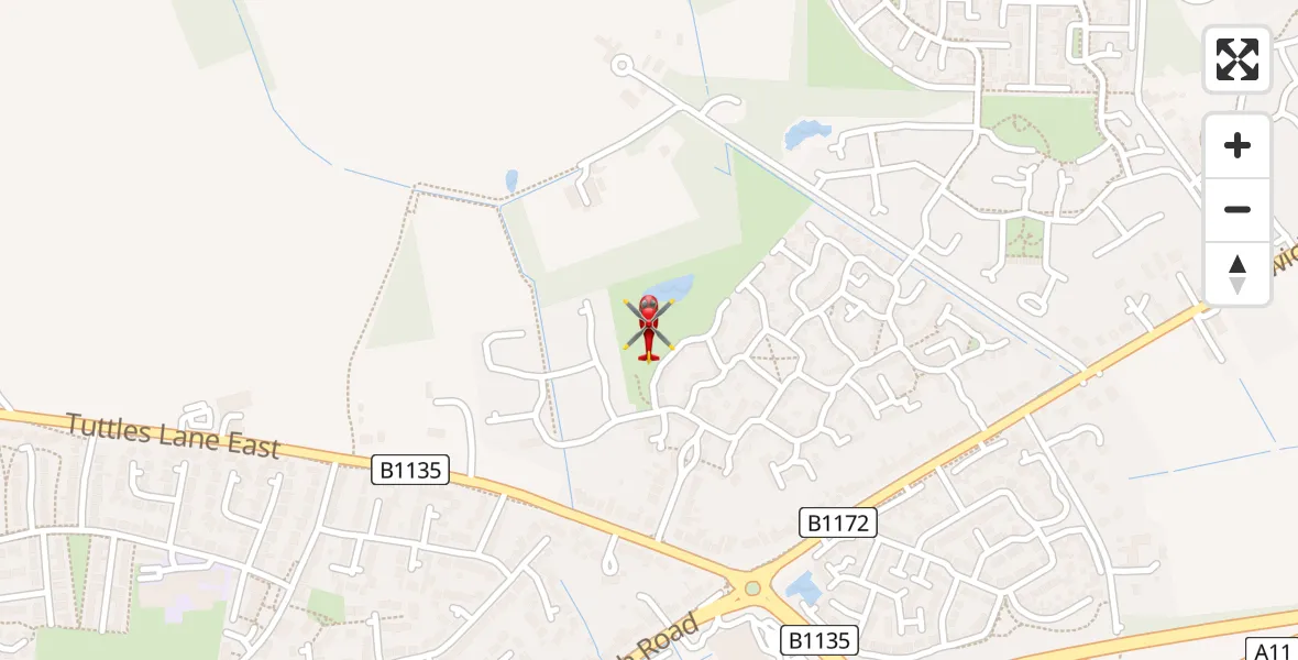 Flight route Air Ambulance Helicopter Wymondham - Wymondham, 21 July 2026, 08:15