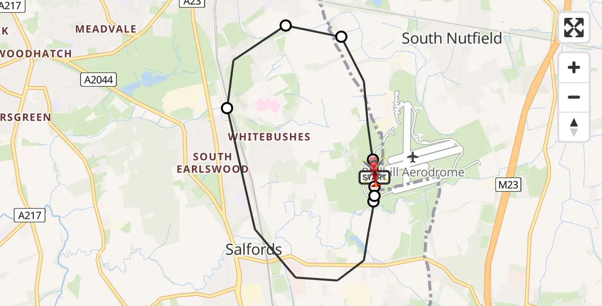 Flight route Air Ambulance Helicopter Redhill Aerodrome - Redhill Aerodrome, 21 July 2026, 09:25