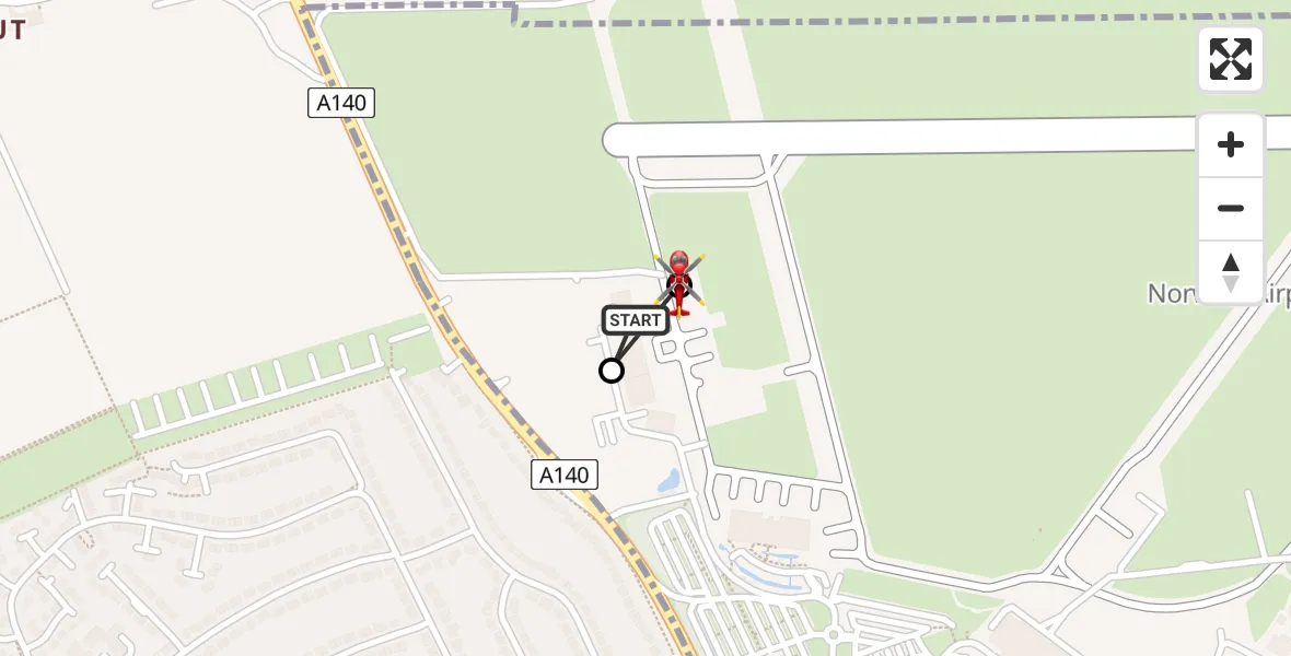 Flight route Air Ambulance Helicopter Norwich Airport - Norwich Airport, 21 July 2026, 09:31