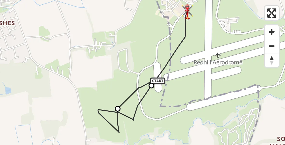 Flight route Air Ambulance Helicopter Redhill Aerodrome - Redhill Aerodrome, 21 July 2026, 09:33