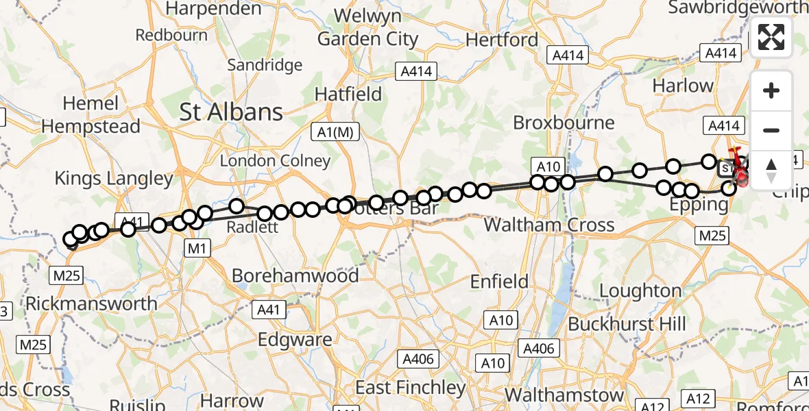 Flight route Air Ambulance Helicopter North Weald Airfield - North Weald Airfield, 21 July 2026, 09:39
