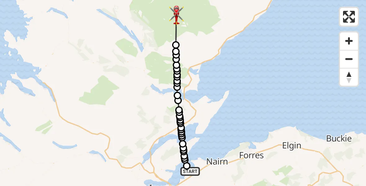 Flight route Air Ambulance Helicopter Inverness - Rogart, 21 July 2026, 09:52