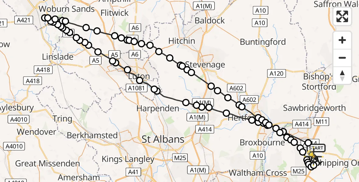 Flight route Police Helicopter North Weald Bassett - North Weald Airfield, 21 July 2026, 10:13