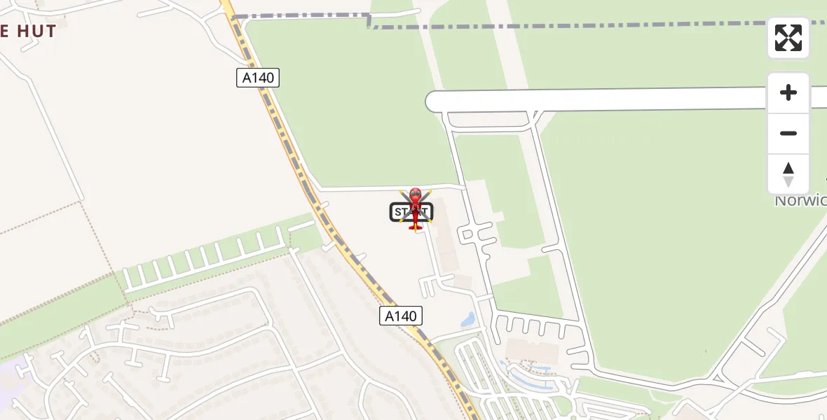 Flight route Air Ambulance Helicopter Norwich Airport - Horsford, 21 July 2026, 10:14