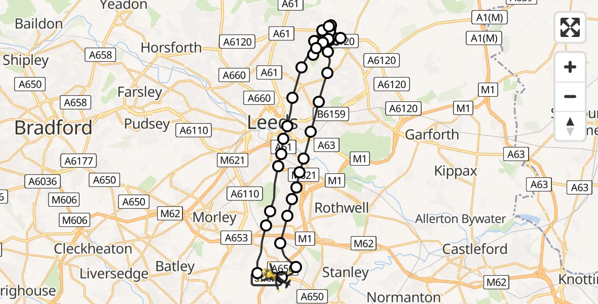 Flight route Police Helicopter East Ardsley - East Ardsley, 21 July 2026, 10:20