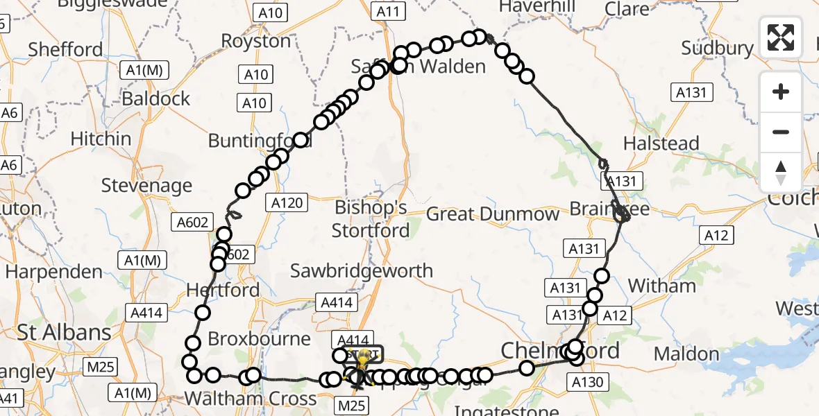 Flight route Police Helicopter North Weald Bassett - North Weald Airfield, 21 July 2026, 10:36