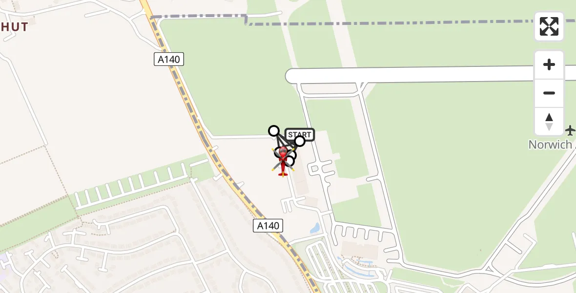 Flight route Air Ambulance Helicopter Norwich Airport - Horsford, 21 July 2026, 10:46