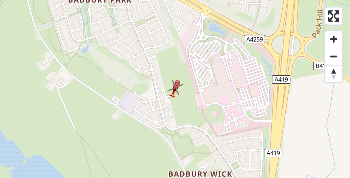 Flight route Air Ambulance Helicopter Great Western Hospital - Great Western Hospital, 21 July 2026, 10:48