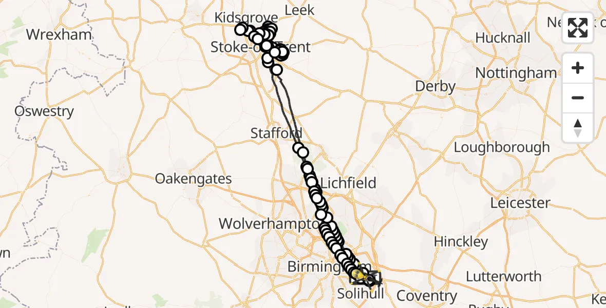 Flight route Police Helicopter Birmingham Airport - Birmingham Airport, 21 July 2026, 10:48