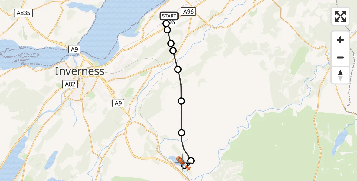 Flight route Coastguard Helicopter Inverness Airport - Moy, 21 July 2026, 10:57