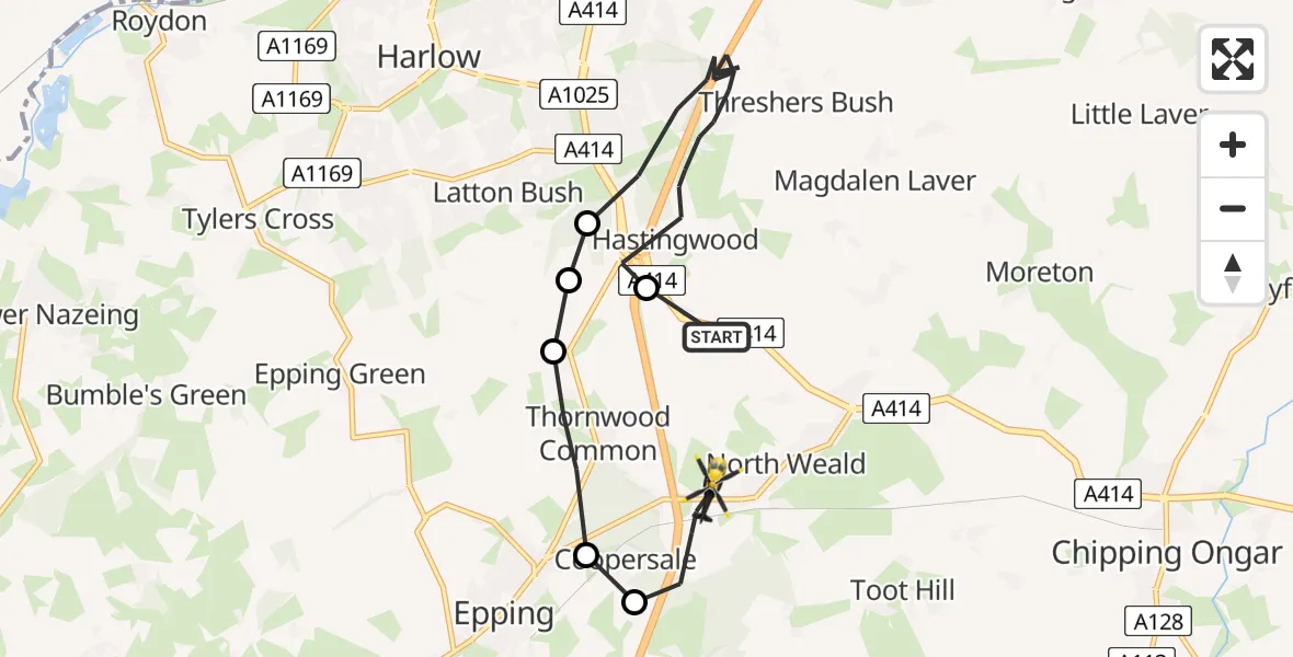 Flight route Police Helicopter North Weald Airfield - North Weald Airfield, 21 July 2026, 10:59