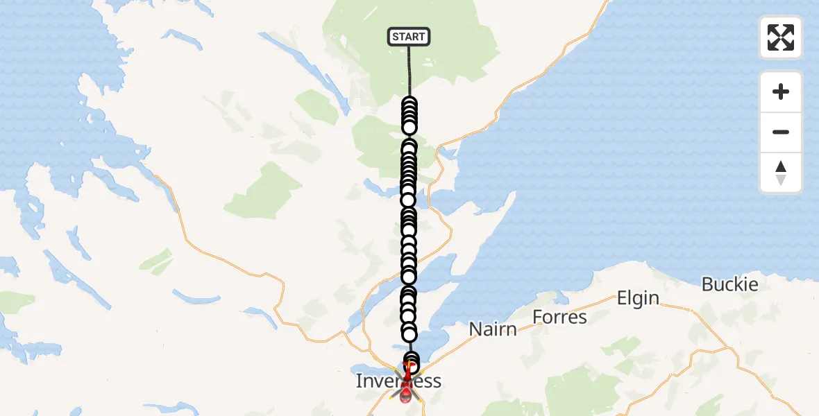 Flight route Air Ambulance Helicopter Rogart - Inverness, 21 July 2026, 11:05