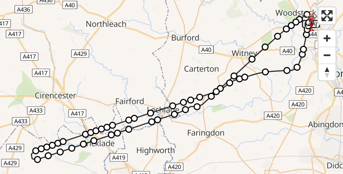 Flight route Air Ambulance Helicopter London Oxford Airport - London Oxford Airport, 21 July 2026, 11:32