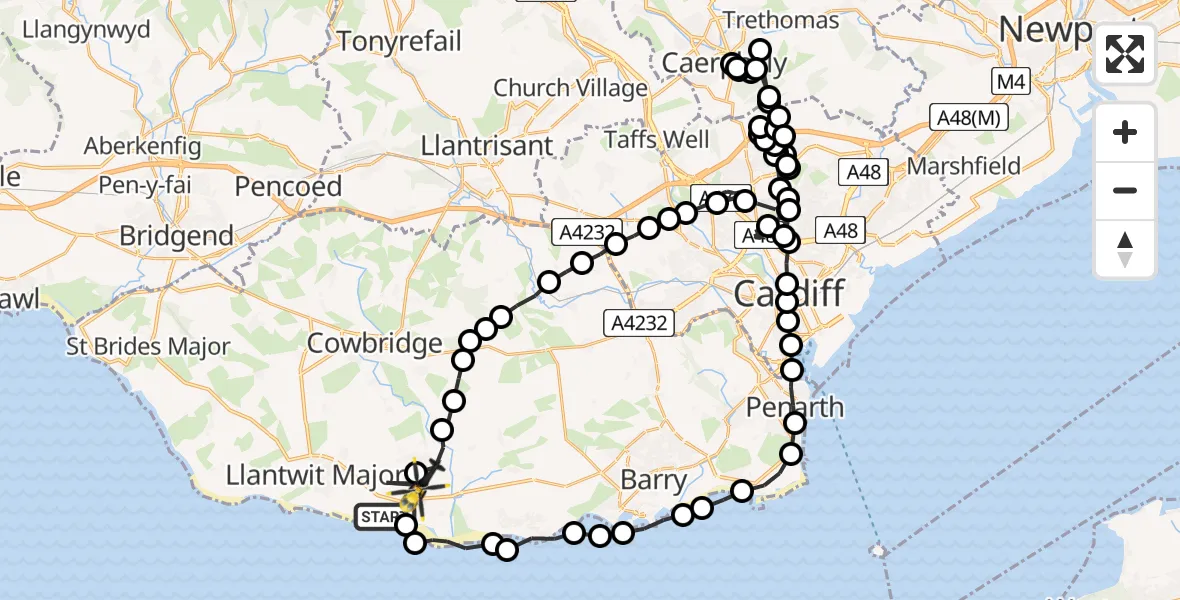 Flight route Police Helicopter Llantwit Major - MOD St Athan, 21 July 2026, 11:36