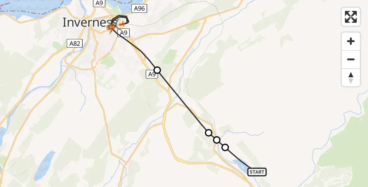 Flight route Coastguard Helicopter Moy - Inverness, 21 July 2026, 11:41