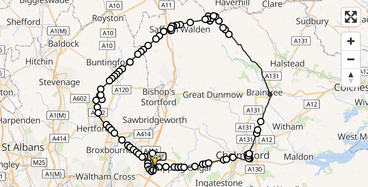 Flight route Police Helicopter North Weald Airfield - Coopersale, 21 July 2026, 12:00