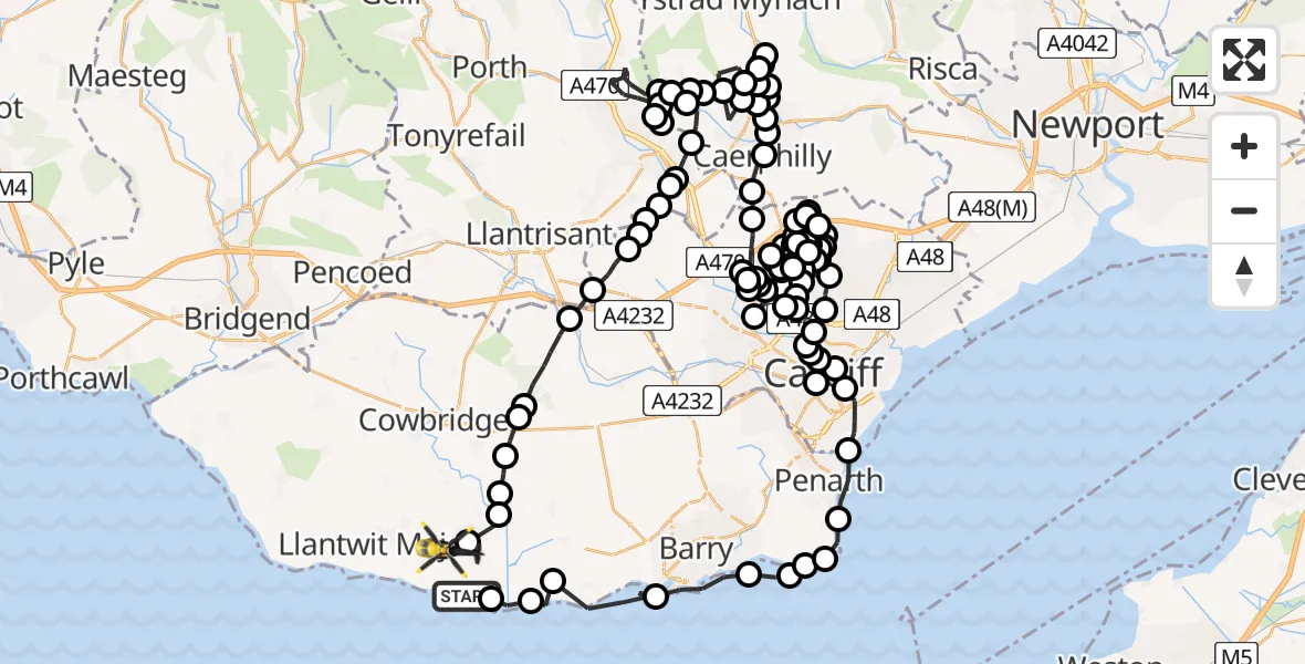 Flight route Police Helicopter St Athan - MOD St Athan, 21 July 2026, 12:21