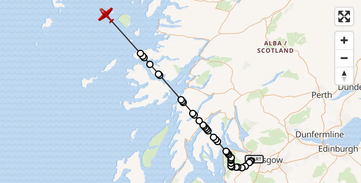 Flight route Air Ambulance Aircraft Glasgow Airport - Inner Seas, 21 July 2026, 12:31