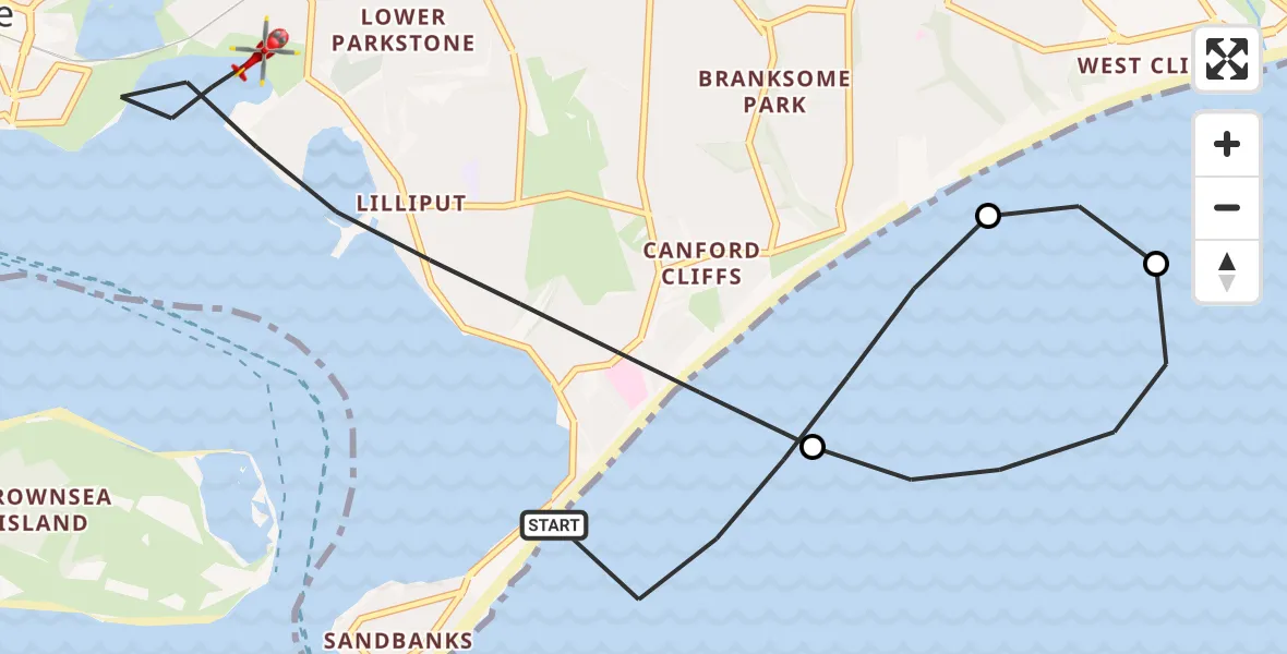 Flight route Air Ambulance Helicopter Poole - Poole, 21 July 2026, 12:45