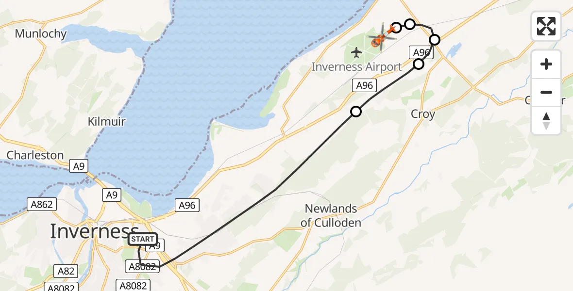 Flight route Coastguard Helicopter Inverness - Inverness Airport, 21 July 2026, 12:48