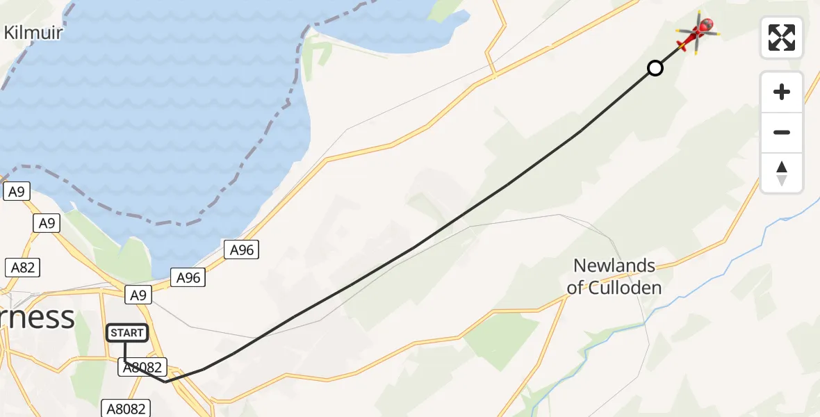 Flight route Air Ambulance Helicopter Inverness - Tornagrain, 21 July 2026, 12:54