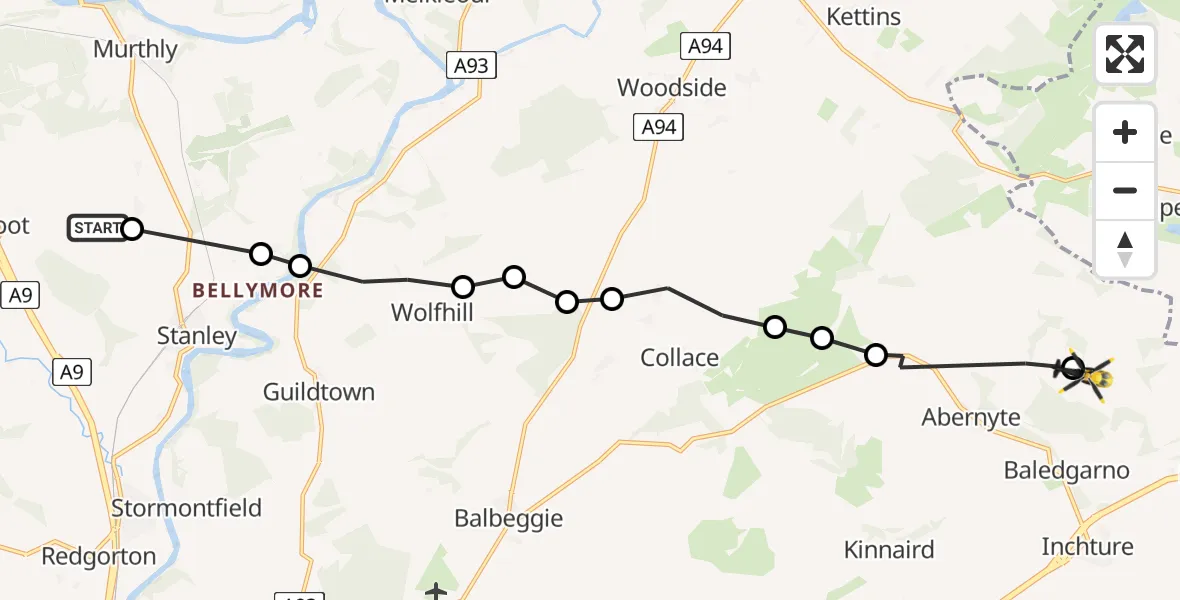 Flight route Police Helicopter Ardeblae - Baledgarno, 21 July 2026, 12:56