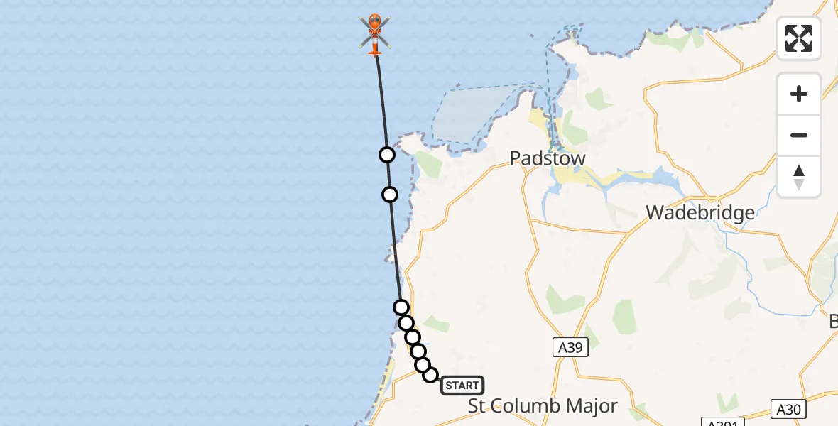 Flight route Coastguard Helicopter Cornwall Airport Newquay - Bristol Channel, 21 July 2026, 13:08