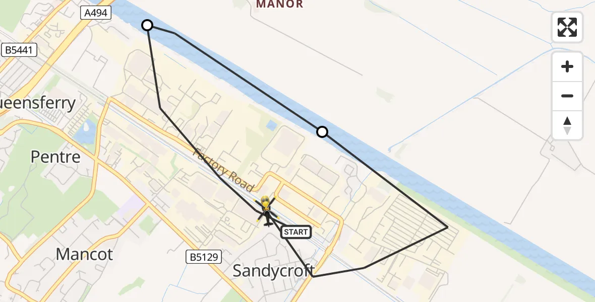 Flight route Police Helicopter Sandycroft - Sandycroft, 21 July 2026, 13:31