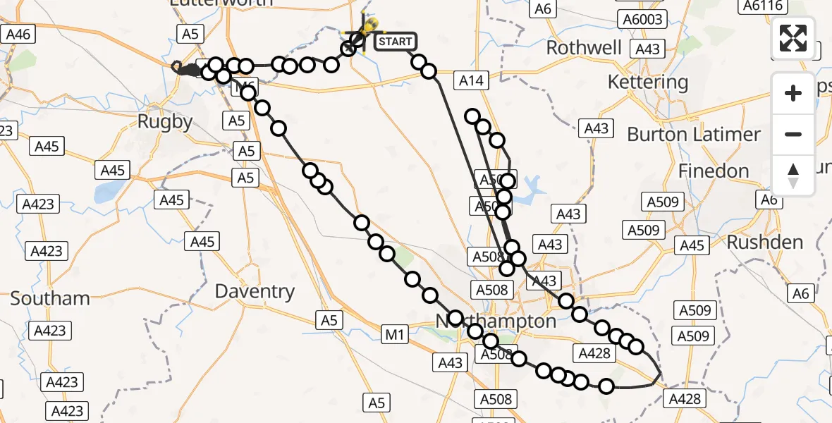 Flight route Police Helicopter Sibbertoft - Harborough, 21 July 2026, 13:31