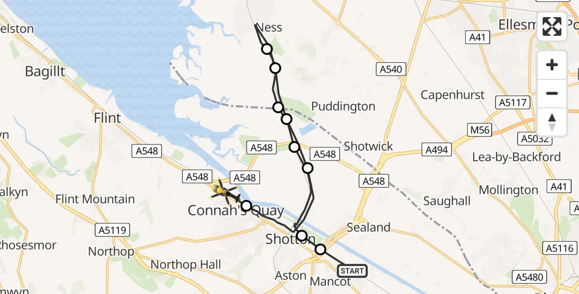 Flight route Police Helicopter Sandycroft - Connah's Quay, 21 July 2026, 13:34